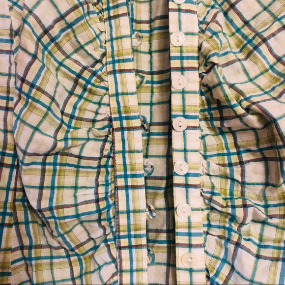 Charlotte Russe Green Plaid 3/4 Sleeve Button-Down Scrunched Center Shirt (L) - Picture 4 of 4